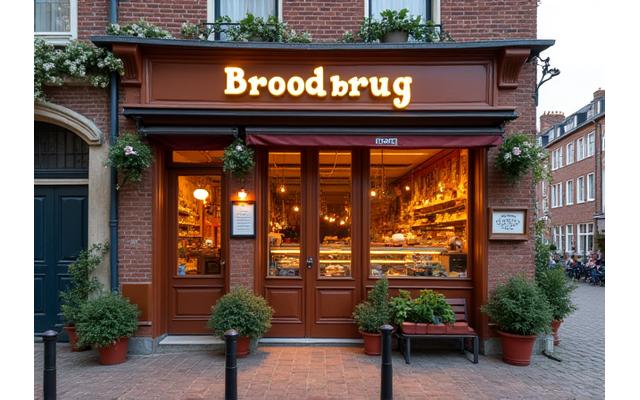 Gezicht van de Broodbrug bakkerij met een uitnodigende ingang